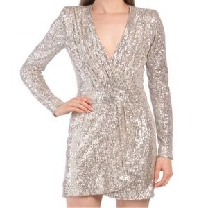Ramy Brook Silver Sequin Long Sleeve Dress